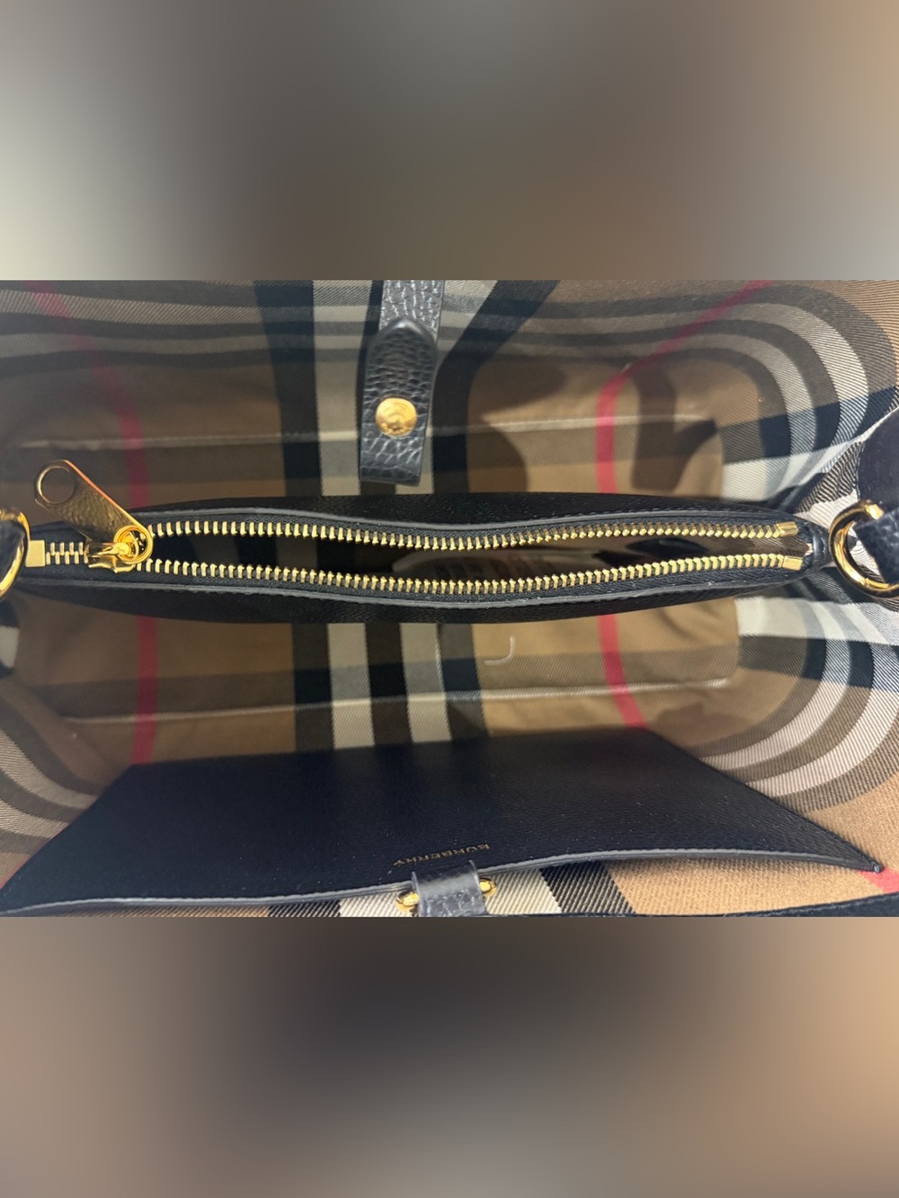 Burberry Black Leather Top-Handle Tote with Signature Check $2250 - Picture 8 of 9